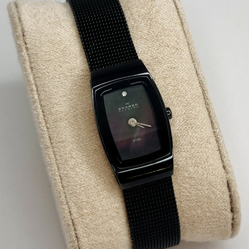 Skagen Black Stainless Steel Watch With micro diamond